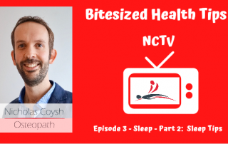 NCTV video front image thumbnail with the title and a cartoon TV with the Nicholas Coysh Osteopathy & Wellbeing logo